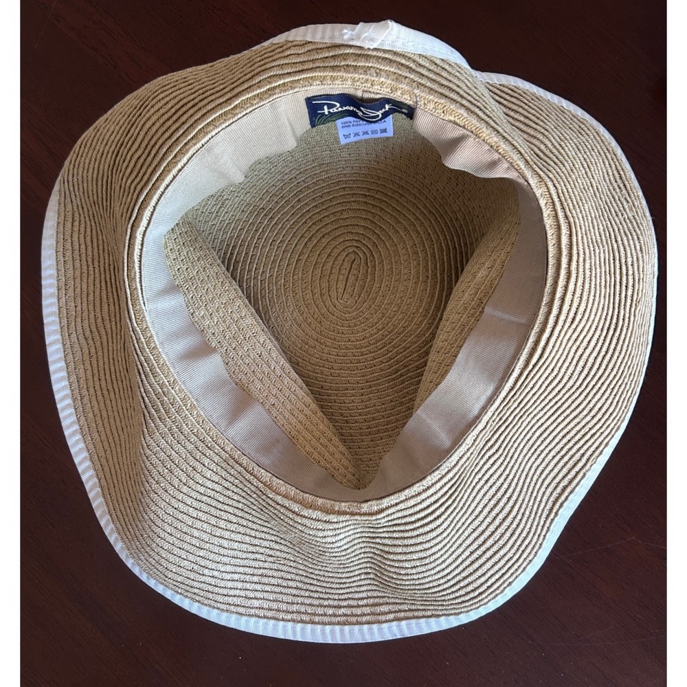 Panama Jack Wide Brim Floppy Hat Straw One Size Tan White Coastal Beach Core - Picture 5 of 6